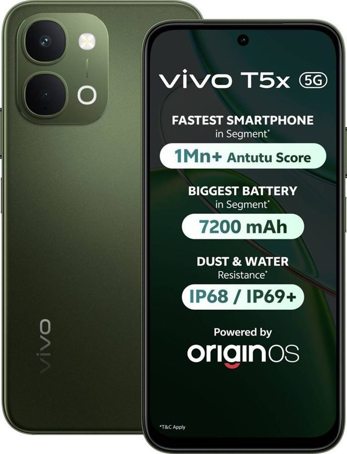 [PH-VIV-E5F6C058C8] vivo T5x 5G (Cosmic Green, 8GB RAM, 256 GB)