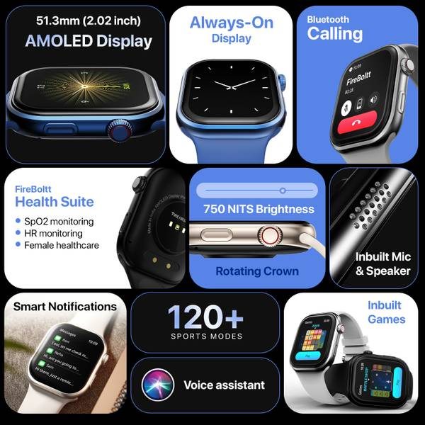 Fire-Boltt Brillia 51.3mm (2.06 inch) Largest AMOLED Display,Bluetooth Calling AI Assistant Smartwatch (Beige, Free Size) - Photo 3