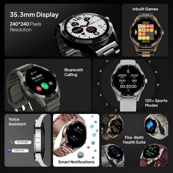 Fire-Boltt Talk 35.3mm (1.39) Bluetooth Calling with SpO2, Metal Body & Luxury Design Smartwatch (Black, Free Size) - Photo 3