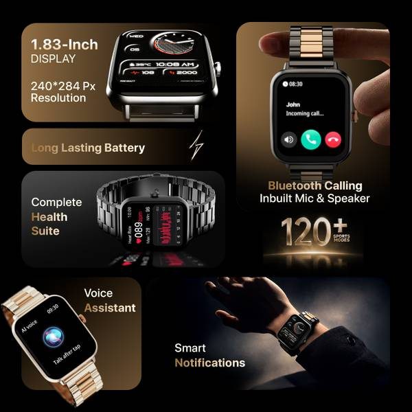 Fire-Boltt Ninja Blaze 1.83" HD Display Stainless Steel Built Bluetooth Calling Metal Body Smartwatch (Gold, Free Size) - Photo 3
