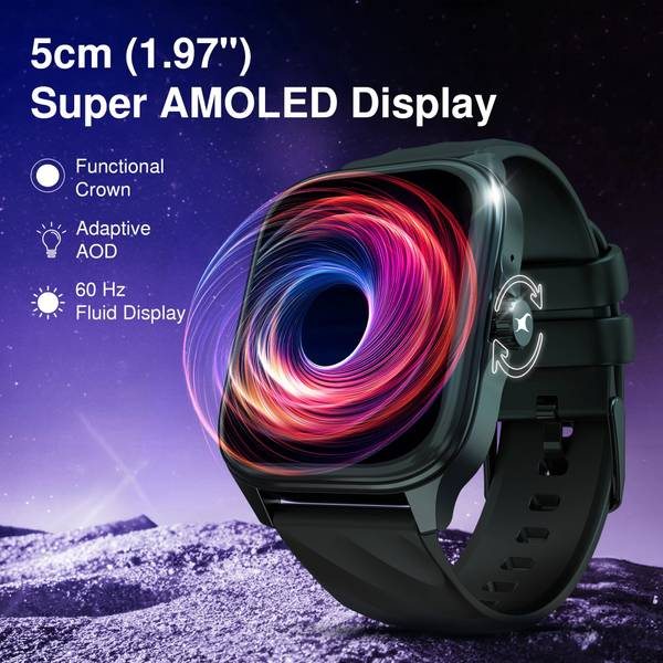Fastrack Revoltt Pro-1.97'' Super AMOLED Display|AOD|Working Crown|BT Calling|Fast Charge Smartwatch (Black, Free Size) - Photo 2