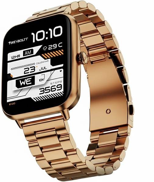 [SMW-6013459455F8E942] Fire-Boltt Ninja Blaze 1.83" HD Display Stainless Steel Built Bluetooth Calling Metal Body Smartwatch (Gold, Free Size)