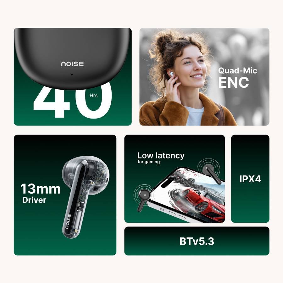Noise Buds Mini with 13mm Drivers BT v5.3, Low Latency, 40Hr Playtime Quad-Mic ENC Bluetooth (Calm Lilac) - Photo 3