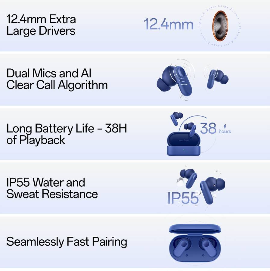OnePlus Nord Buds 2r True Wireless in Ear Earbuds with Dual Mic & AI Crystal Clear Call Bluetooth (Triple Blue) - Photo 2