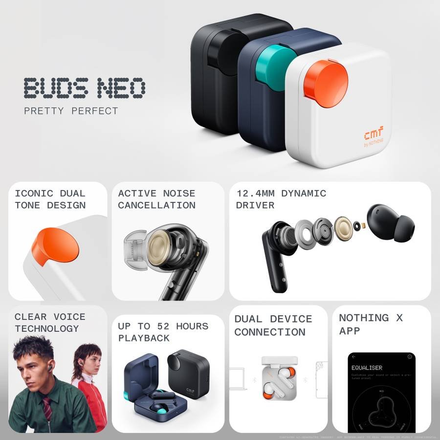 CMF by Nothing Buds Neo, 35 dB ANC, 12.4mm Driver, Dual Tone Design, 52 hrs Bluetooth (Black) - Photo 2