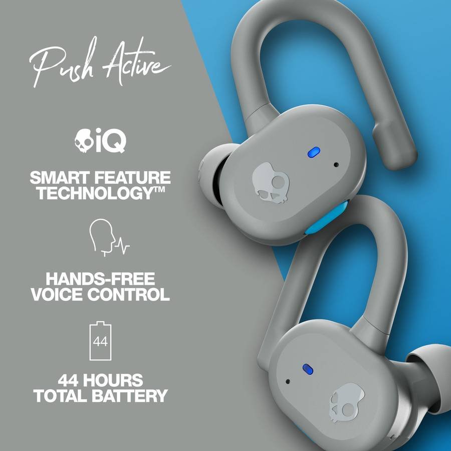 Skullcandy Push Active Wireless Earbuds, 43 Hr Battery, Skull-iQ, Alexa Enabled, Microphone Bluetooth (Light Gray Blue, In the Ear) - Photo 2