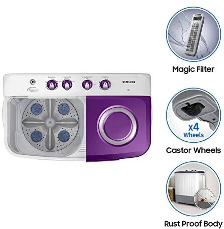Samsung 7 kg 5 star, Air Turbo Drying Semi Automatic Top Load Washing Machine Grey, Purple (Light Grey) - Photo 4