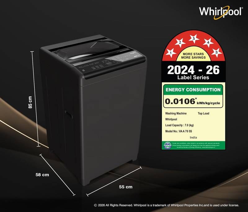 Whirlpool 7 kg Magic Clean 5 Star Fully Automatic Top Load Washing Machine Grey - Photo 2