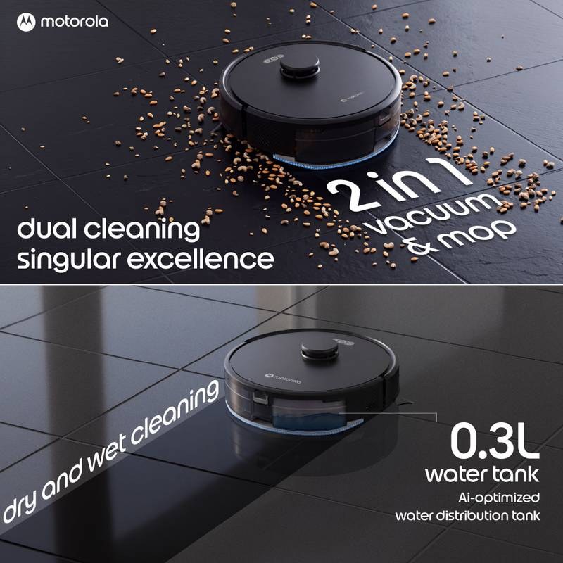 Motorola GlideBot Plus Robotic Floor Cleaner with 2 in 1 Mopping and Vacuum 11000 Pa Suction, 5200mAh Battery, Covers 1800+ Sq ft in Single Charge, Anti Tangle Technology, Advanced Laser Navigation & Mapping, Reuseable 3Litre Dust Bag (WiFi Connectivity) - Photo 3