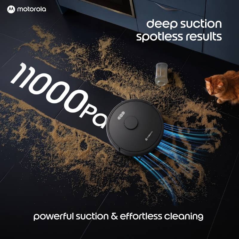 Motorola GlideBot Robotic Floor Cleaner with 2 in 1 Mopping and Vacuum 11000 Pa Suction, 5200mAh Battery, Covers 1800+ Sq ft in Single Charge, Anti Tangle Technology, Advanced Laser Navigation & Mapping (WiFi Connectivity) - Photo 3