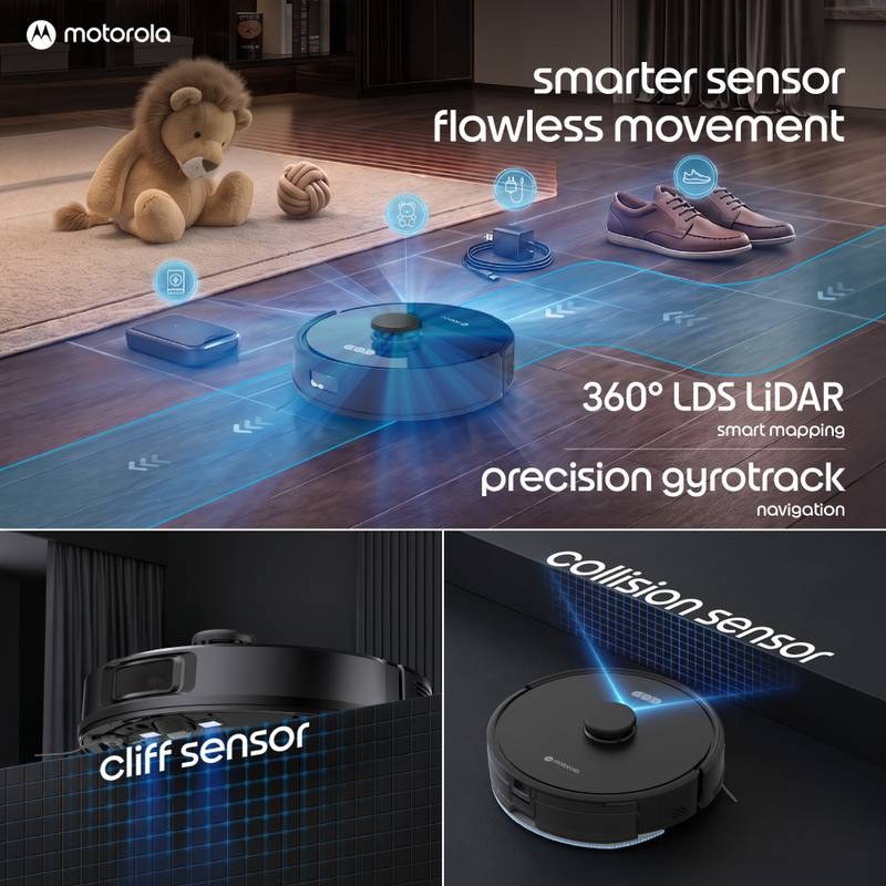 Motorola GlideBot Robotic Floor Cleaner with 2 in 1 Mopping and Vacuum 11000 Pa Suction, 5200mAh Battery, Covers 1800+ Sq ft in Single Charge, Anti Tangle Technology, Advanced Laser Navigation & Mapping (WiFi Connectivity) - Photo 4
