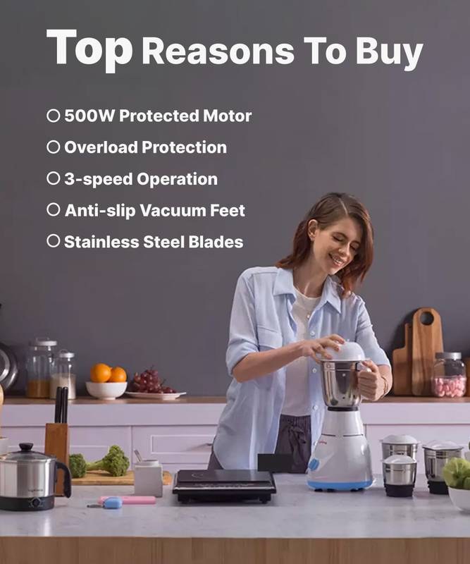 Lifelong Power Pro 500 W Mixer Grinder (Blue) - Photo 3