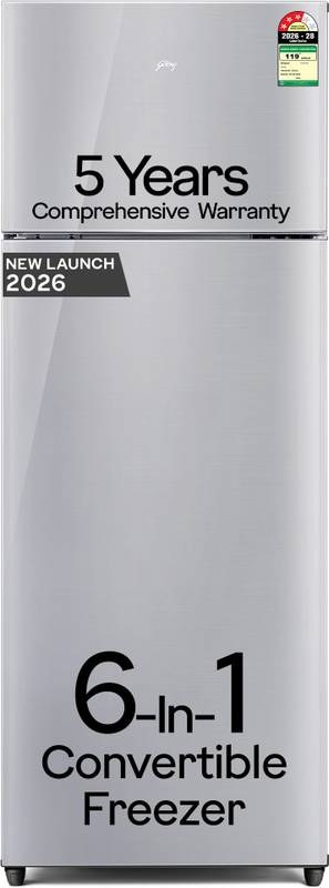 [SMH-71535D403D44F2DC] Godrej 223 L Frost Free Double Door 3 Star Refrigerator  with 6-in-1 Freezer Convertible 30 Days Farm Freshness 95%+ Food Surface Disinfection (Steel Rush)