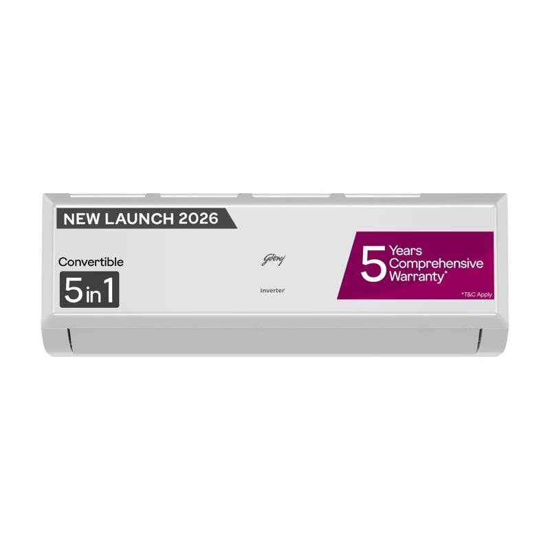 [SMH-22673F96F1E819EA] Godrej 2026 Model 1.5 Ton 3 Star Split Inverter with 5-in-1 convertible | AI Powered| Heavy Duty Cooling at 52 degree celsius|i-Sense technology AC (White)