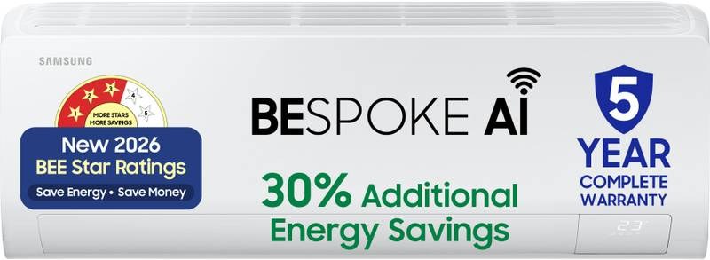 [SMH-6379F7AFCC88E13B] Samsung Bespoke AI 2026 Model 1.5 ton 3 Star Split Inverter with Wi-fi Energy Saving, Voice Control, Powerful Cooling, Copper, 4 Way swing, 5 Step Convertible AC (White)