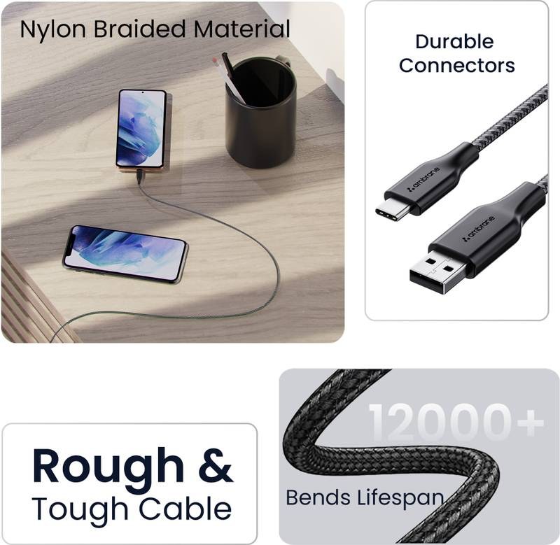 Ambrane USB Type C Cable 3 A 1.5 m RCT-15 (Black) - Photo 4