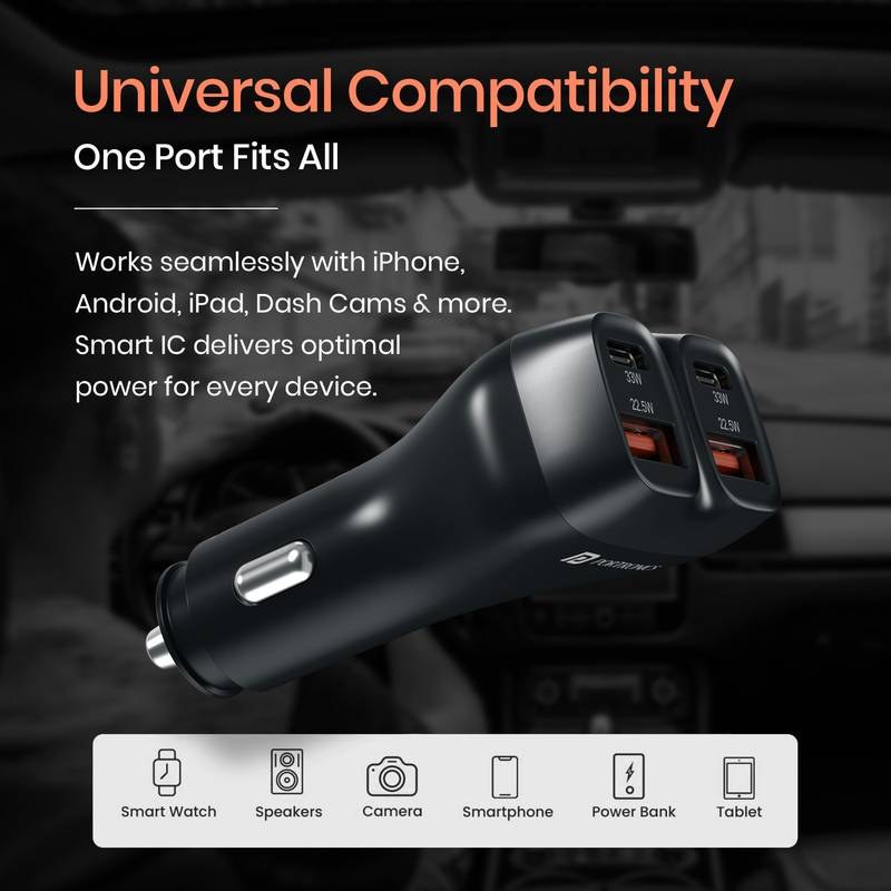 Portronics 111 W Turbo Car Charger - Car Power Quard (Black) - Photo 4