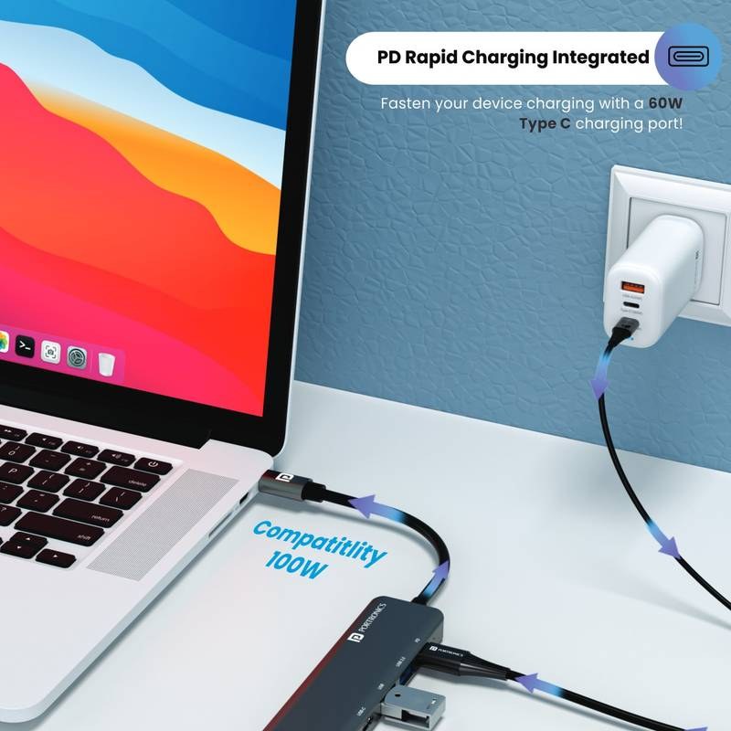 Portronics Mport 52 7-In-1 Type C Multiport USB Hub (Grey) - Photo 2