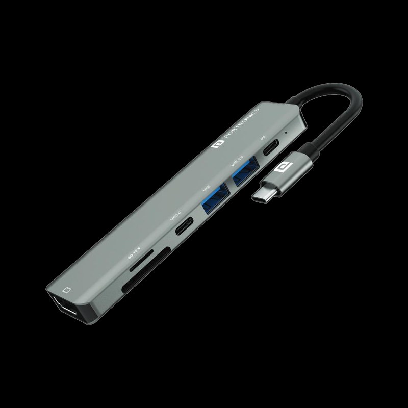 [SMX-32964B1789B6DD24] Portronics Mport 52 7-In-1 Type C Multiport USB Hub (Grey)